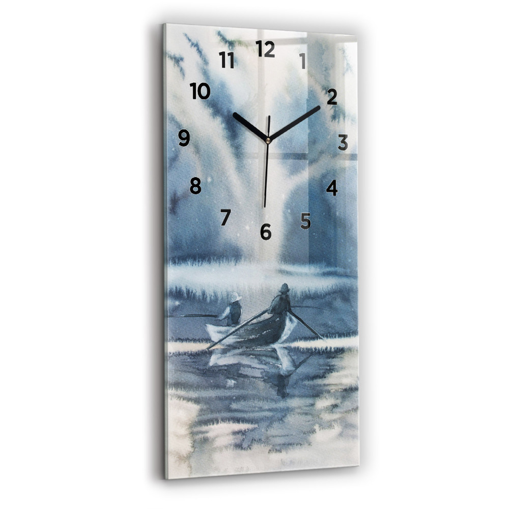 Horloge murale en verre rectangulaire Pêcheur sur un lac