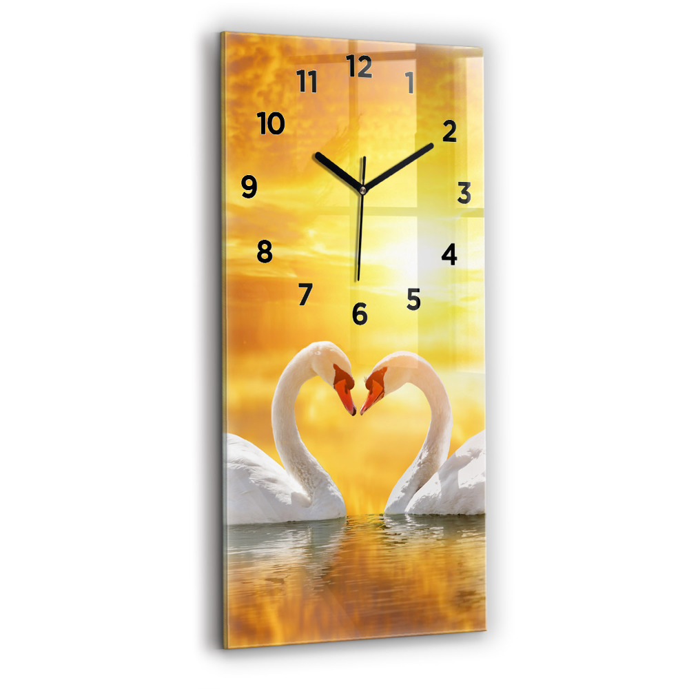 Horloge verticale en verre Cygnes amoureux