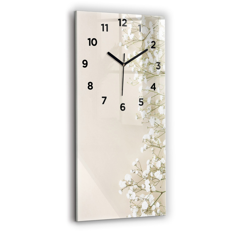 Horloge verticale en verre Fleurs de gypsophile
