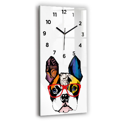 Horloge murale en verre rectangulaire Bouledogue français à lunettes