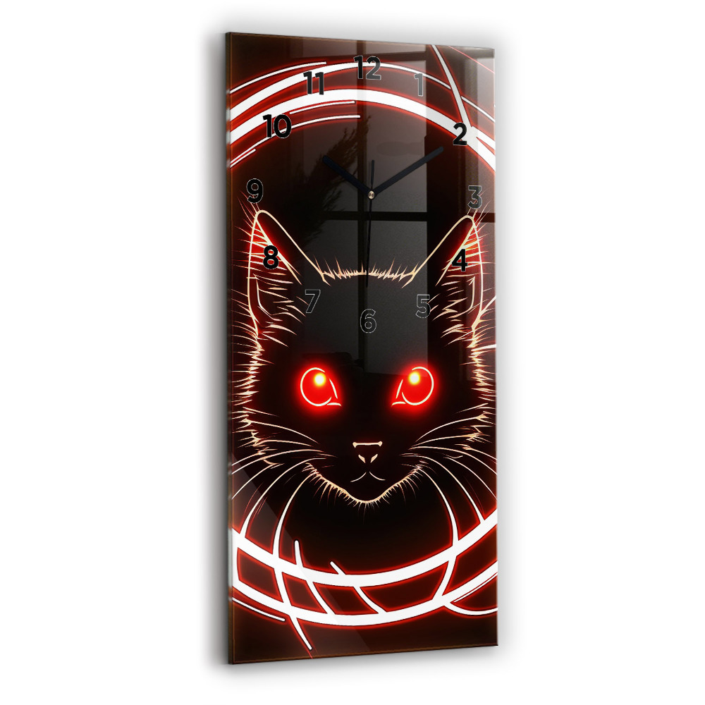 Horloge murale en verre rectangulaire Chat aux yeux rouges
