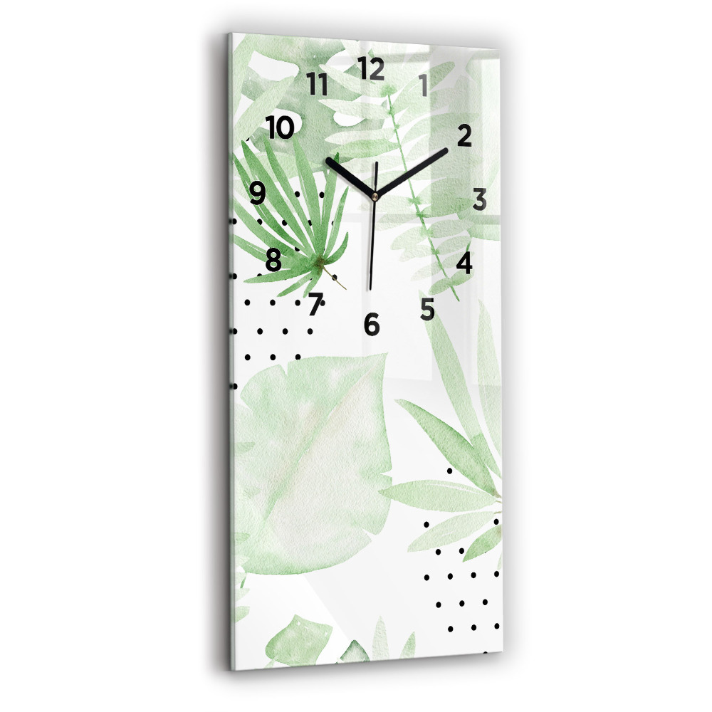 Horloge verticale en verre Feuilles vertes