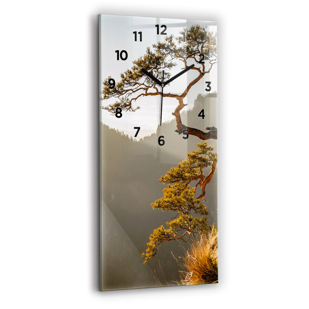 Horloge murale en verre rectangulaire Arbre dans les montagnes