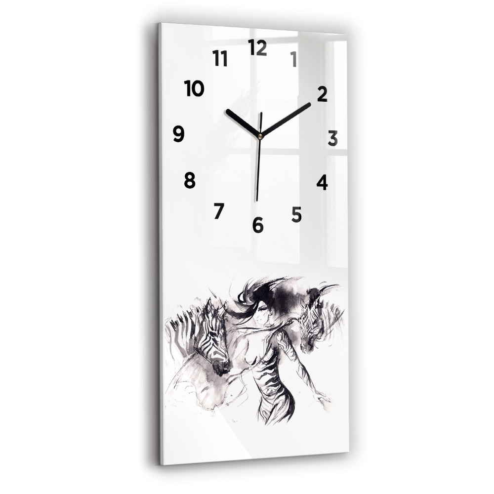 Horloge rectangulaire verticale Femme et zèbres