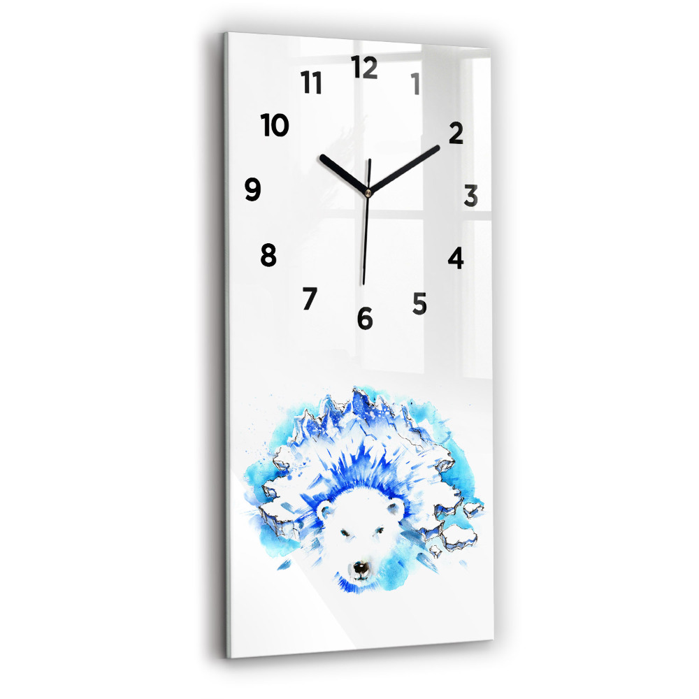 Horloge verticale en verre Ours sur fond de glace