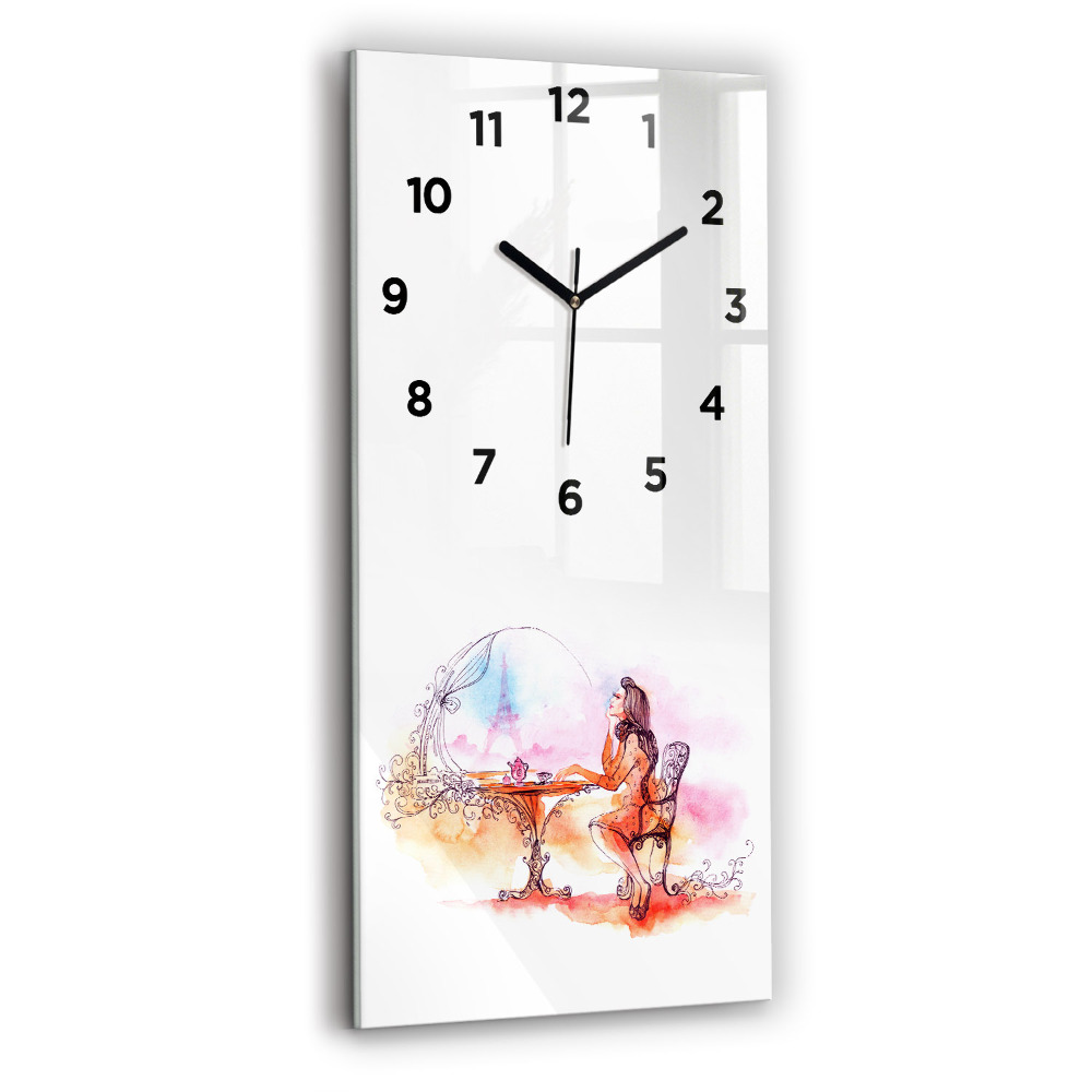 Horloge murale en verre rectangulaire Femme buvant du thé