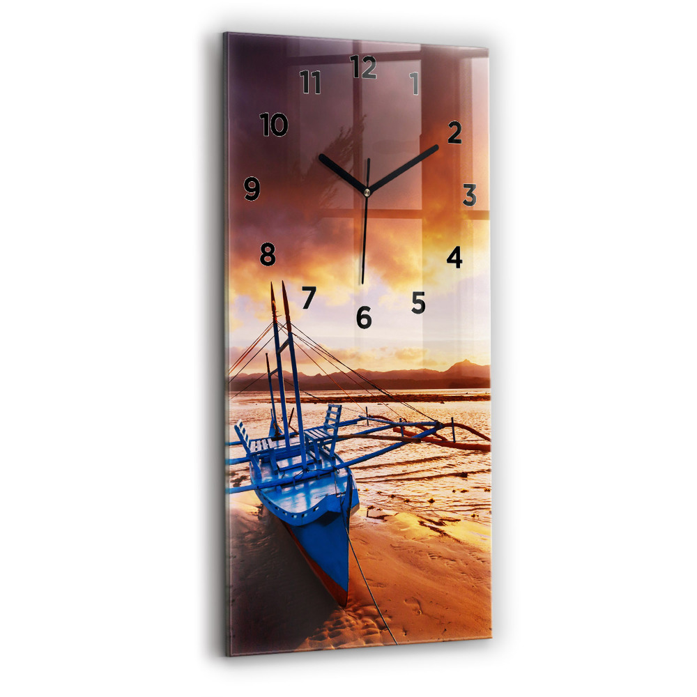 Horloge rectangulaire verticale Bateau et coucher de soleil