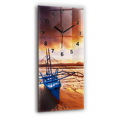 Horloge rectangulaire verticale Bateau et coucher de soleil