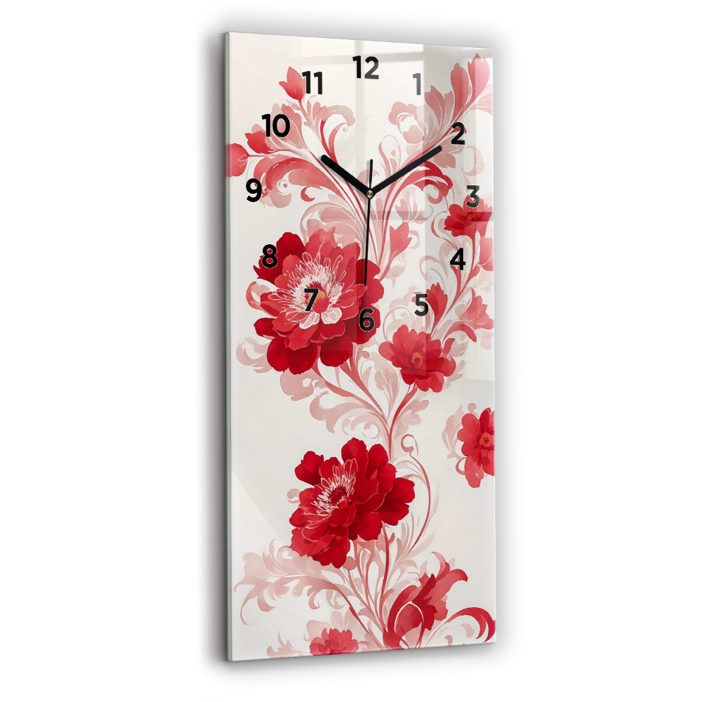 Horloge rectangulaire verticale Fleurs rouges