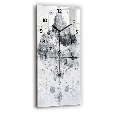 Horloge murale en verre rectangulaire Dessin de montagnes