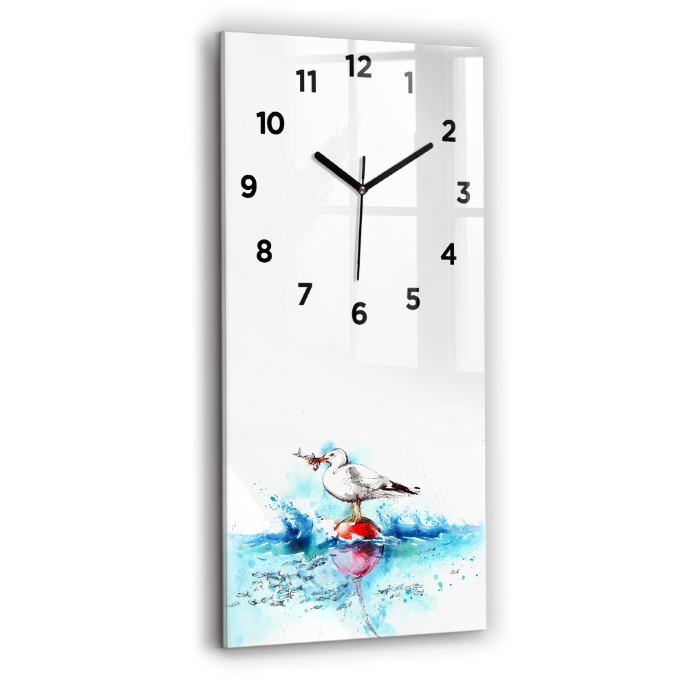 Horloge murale en verre rectangulaire Mouette peinte