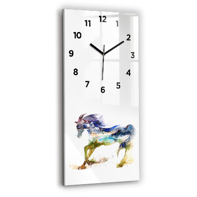 Horloge verticale en verre Montagne peinte et cheval