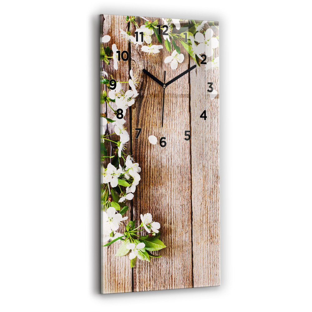 Horloge murale en verre rectangulaire Fleurs sur bois