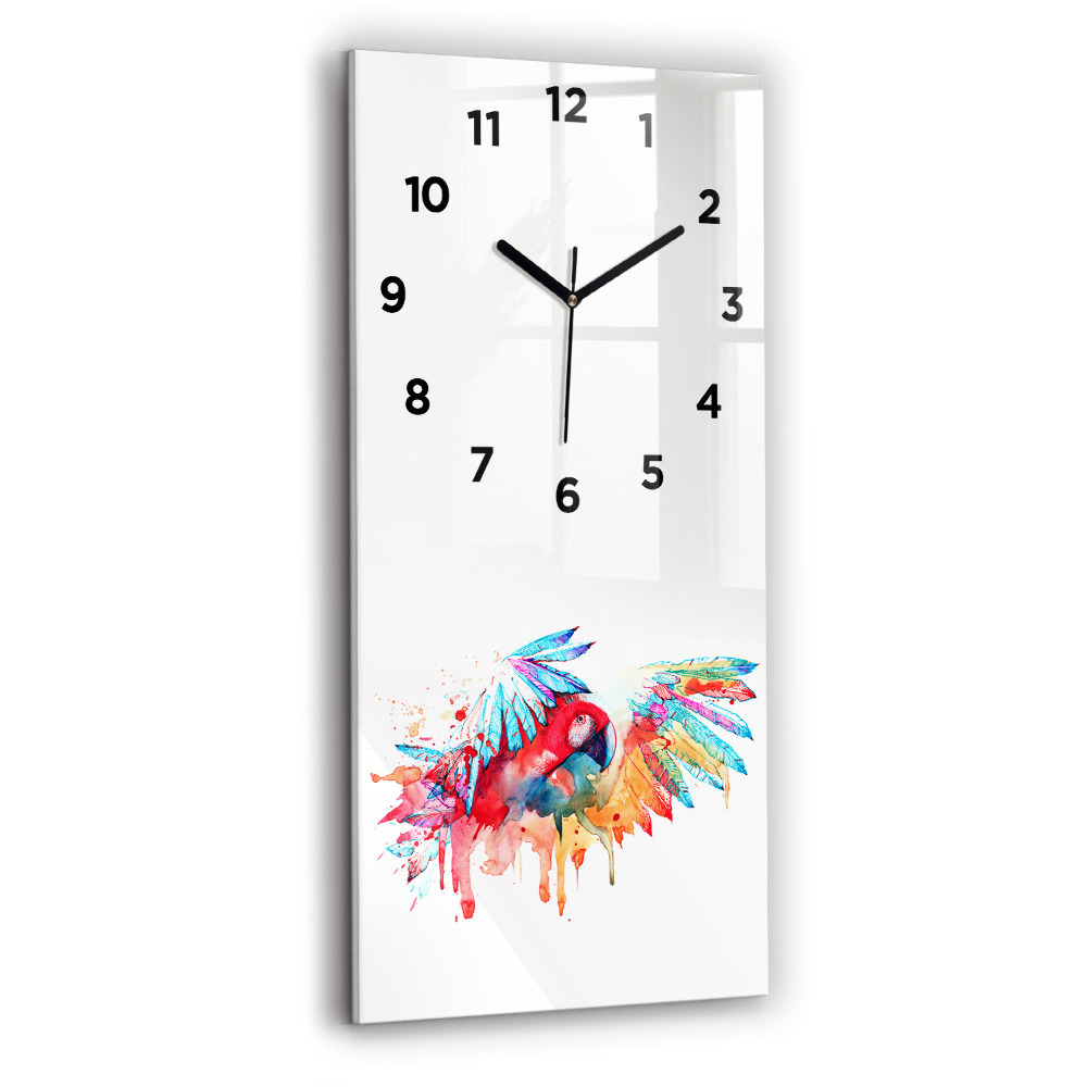 Horloge murale en verre rectangulaire Perroquet rouge coloré