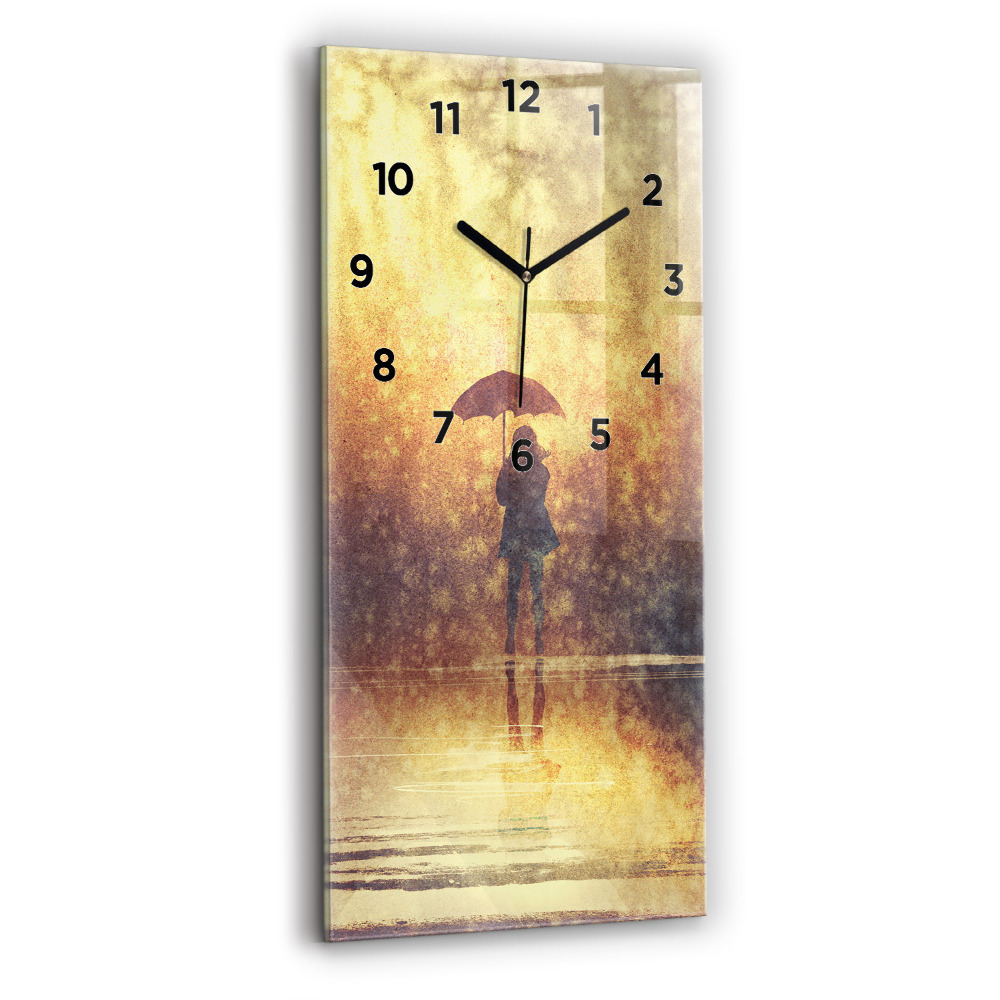 Horloge murale en verre rectangulaire Femme avec un parapluie