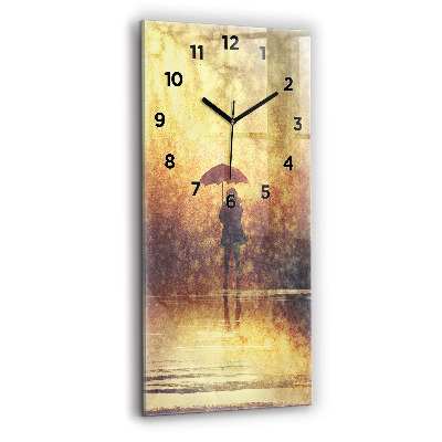 Horloge murale en verre rectangulaire Femme avec un parapluie