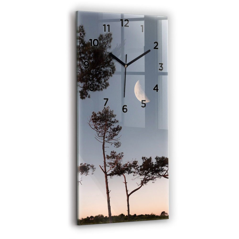 Horloge murale en verre rectangulaire Croissant de lune et arbres