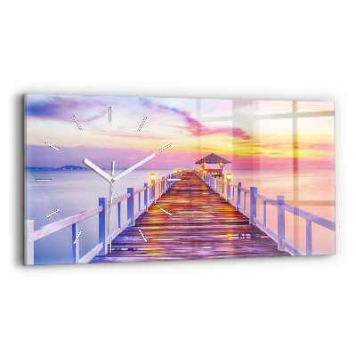 Horloge murale horizontale Pont dans le port le soir