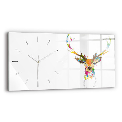 Horloge horizontale en verre Tête de cerf colorée