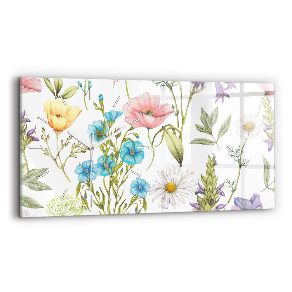 Horloge horizontale en verre Composition de fleurs