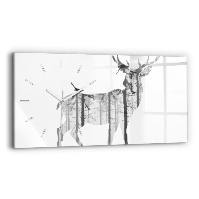 Horloge rectangulaire horizontale Silhouette d'un cerf Forêt
