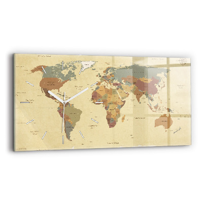 Horloge murale horizontale Carte du monde style vintage