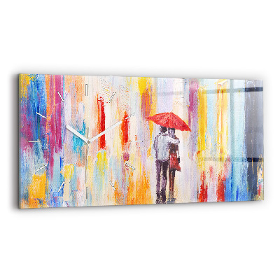 Horloge murale horizontale Couple sous la pluie