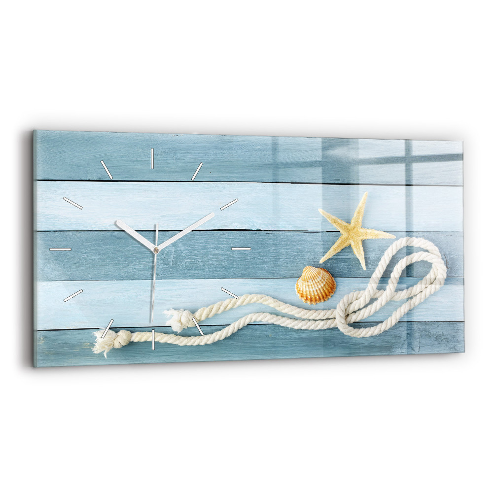 Horloge murale horizontale Planches rayées et coquillage