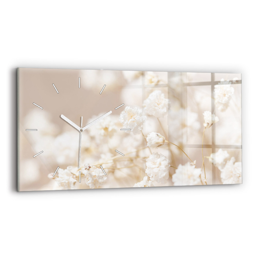 Horloge rectangulaire horizontale Petites fleurs blanches