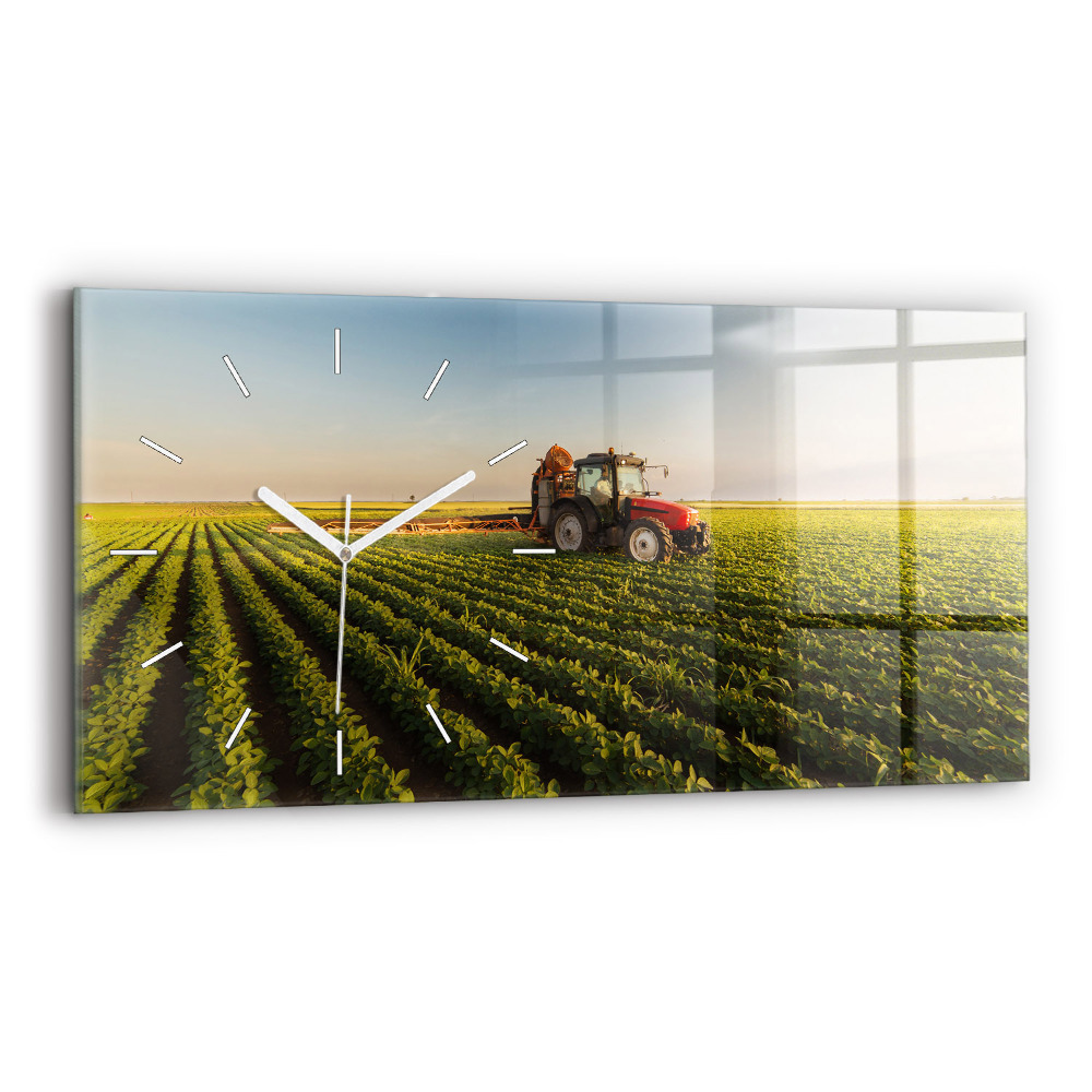 Horloge horizontale en verre Tracteur pulvérisant un champ