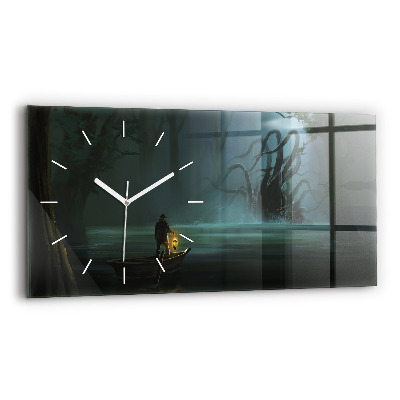 Horloge horizontale en verre Homme et monstre dans un marais