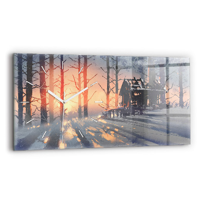 Horloge horizontale en verre Paysage hivernal d'arbres