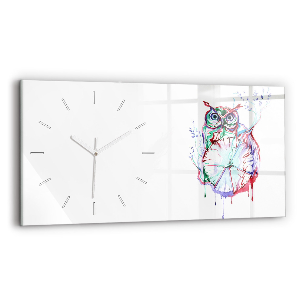 Horloge horizontale en verre Illustration d'un hibou et d'une horloge
