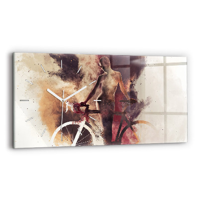 Horloge horizontale en verre Femme et vélo