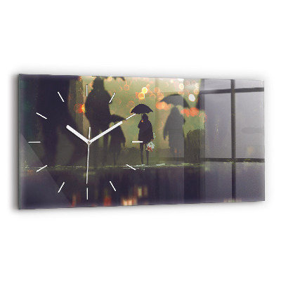 Horloge murale horizontale Personnes avec des parapluies