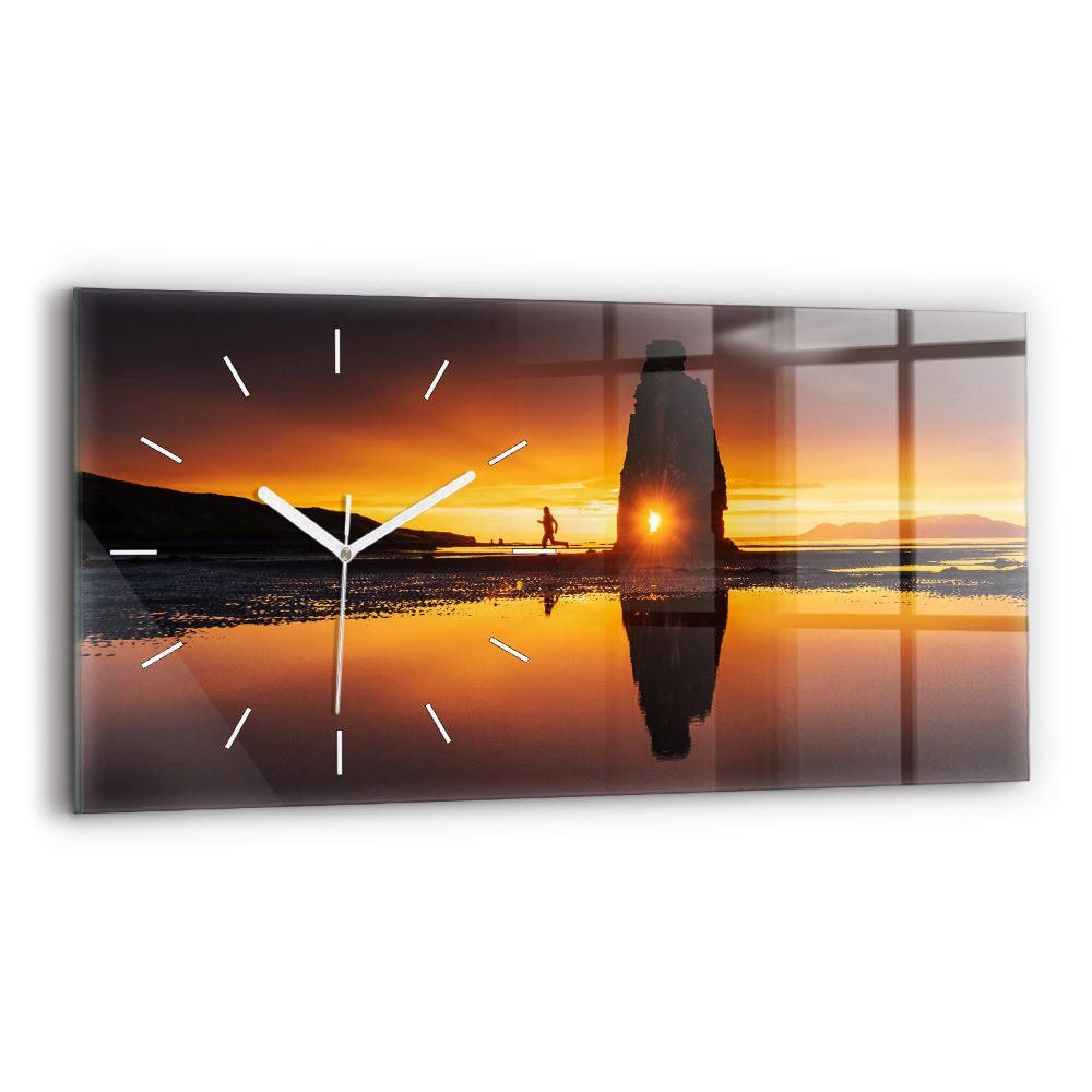 Horloge murale horizontale Coureur et coucher de soleil