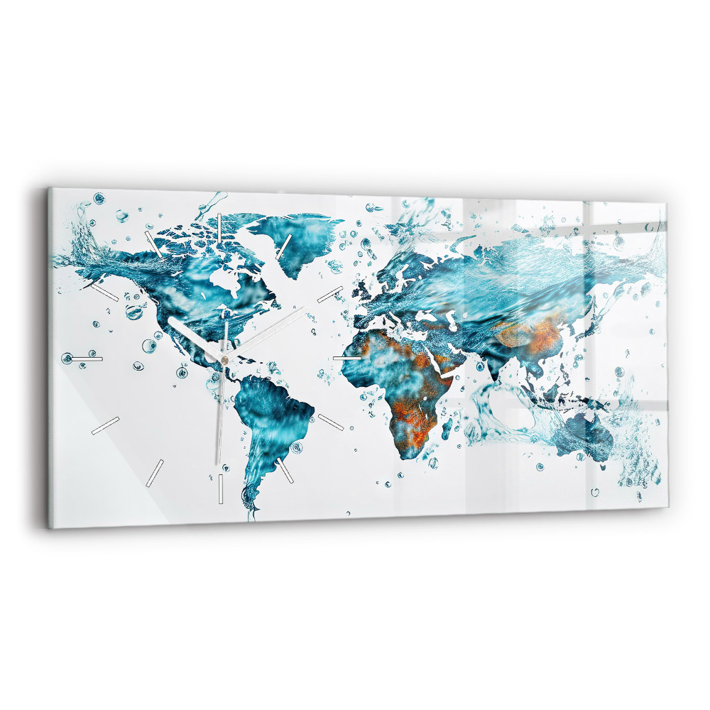 Horloge murale horizontale Carte du monde à l'aquarelle