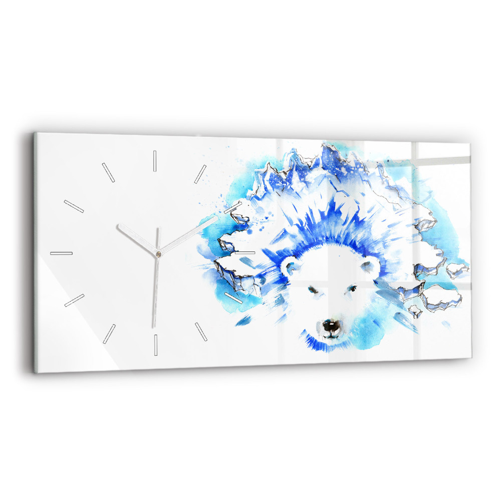 Horloge murale horizontale Ours sur fond de glace