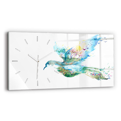 Horloge horizontale en verre Oiseau et printemps abstrait