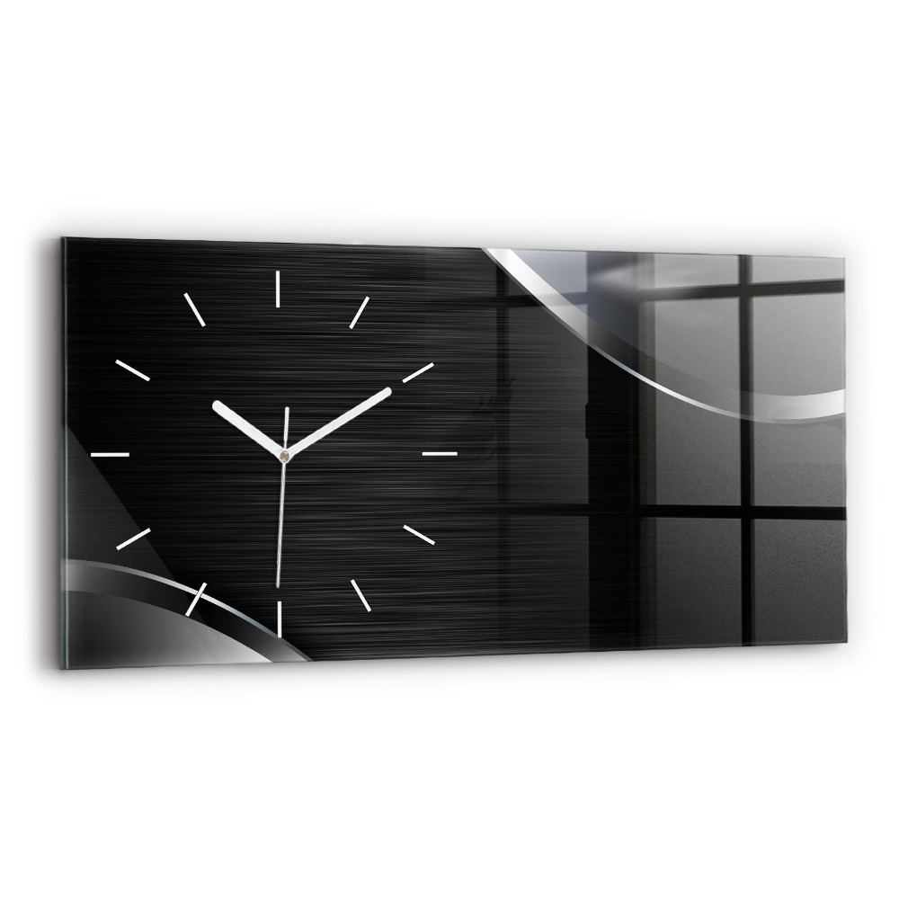 Horloge horizontale en verre Lignes noires et argentées