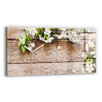 Horloge rectangulaire horizontale Fleurs sur bois