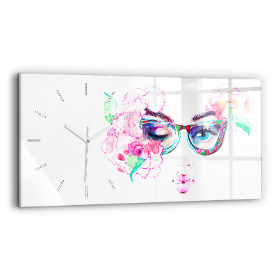 Horloge rectangulaire horizontale Visages d'une femme avec des lunettes