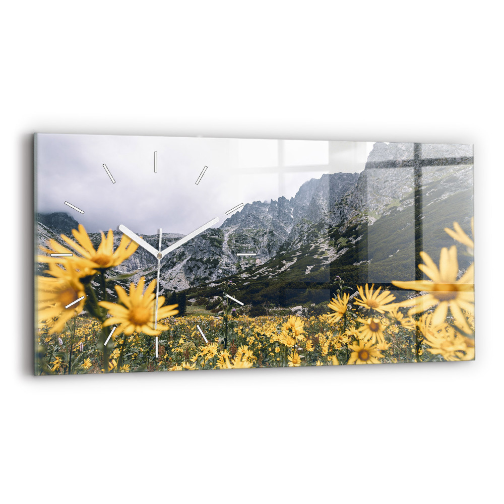 Horloge murale horizontale Prairie de fleurs dans les montagnes