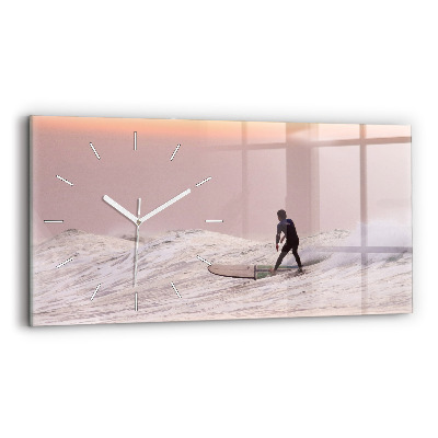 Horloge horizontale en verre Surfeur à Hawaï