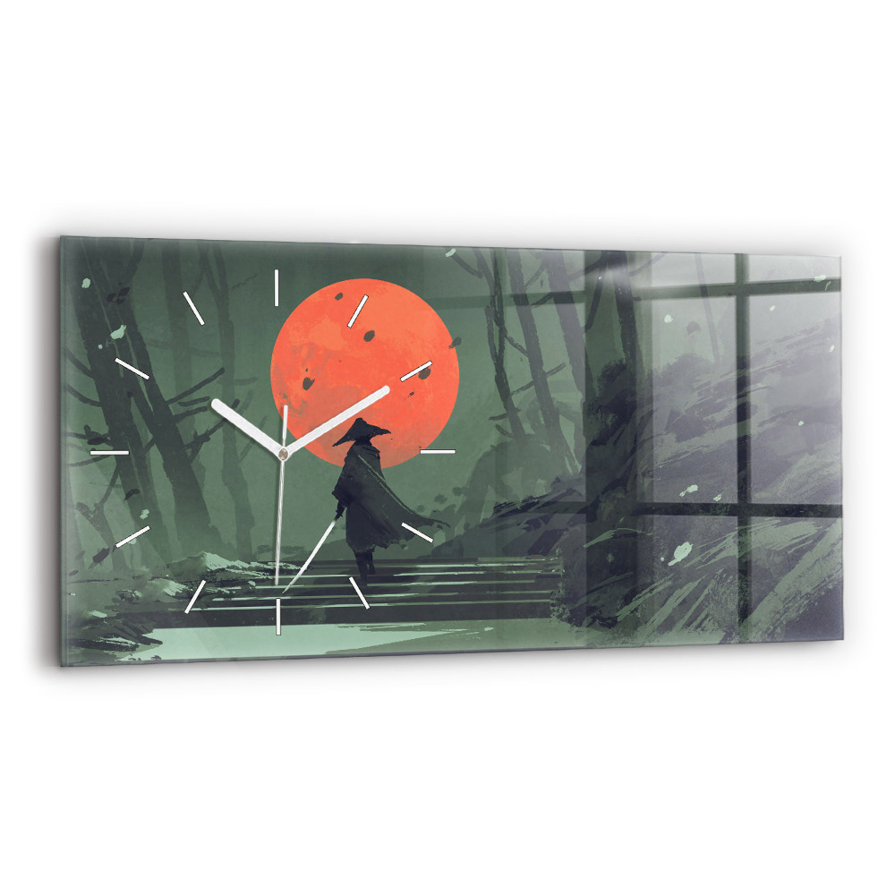 Horloge murale horizontale Samouraï dans la forêt