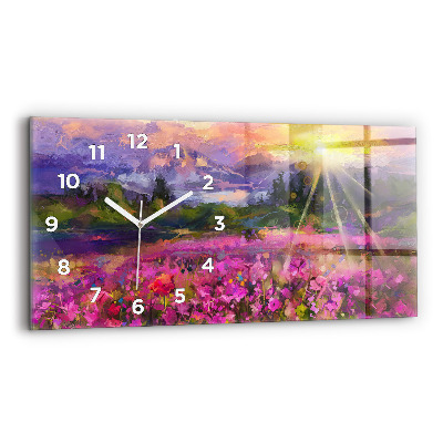 Horloge horizontale en verre Paysage de nature et de fleurs