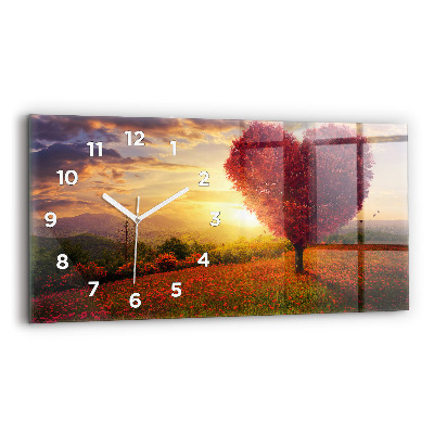 Horloge rectangulaire horizontale Arbre à cœur d'amour