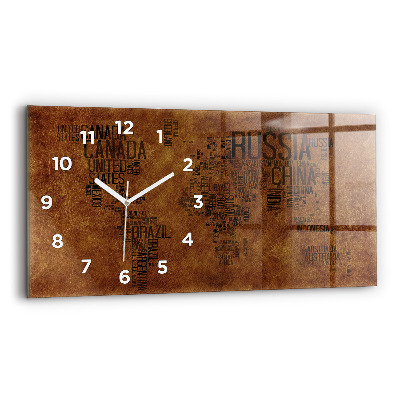 Horloge horizontale en verre Carte des noms de pays
