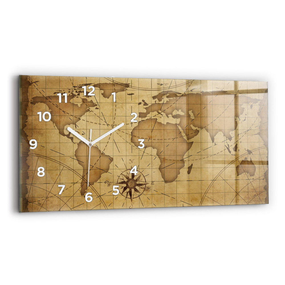 Horloge rectangulaire horizontale Carte du monde ancienne