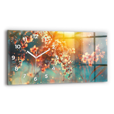 Horloge horizontale en verre Fleurs de printemps